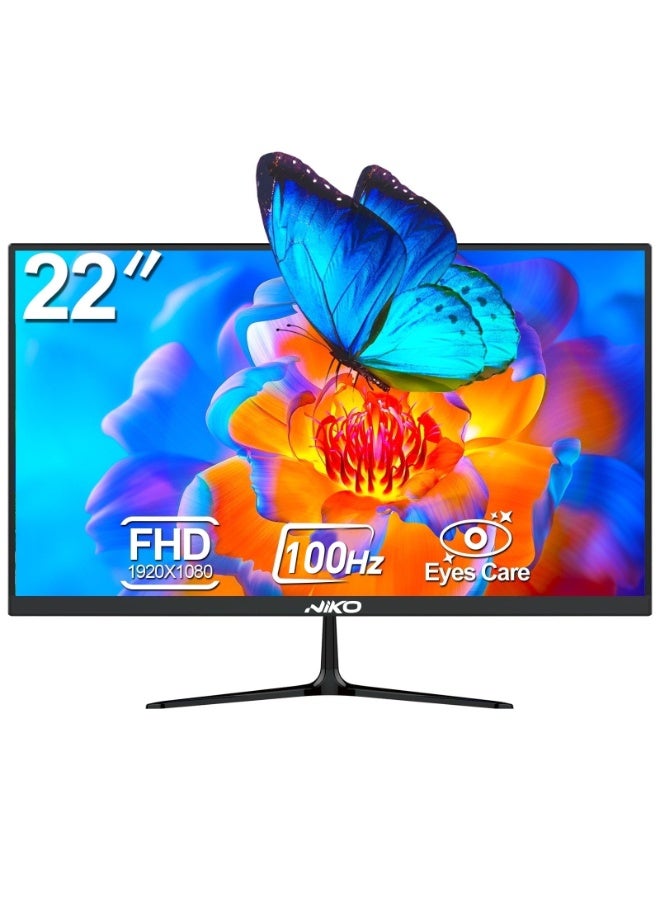 نيكو شاشة نيكو 22 بوصة بدقة FHD، شاشة IPS بتردد 100 هرتز، دقة 1920x1080، تصميم فائق النحافة مع منافذ HDMI وVGA، موديل 22NMSX - أسود - Image 1